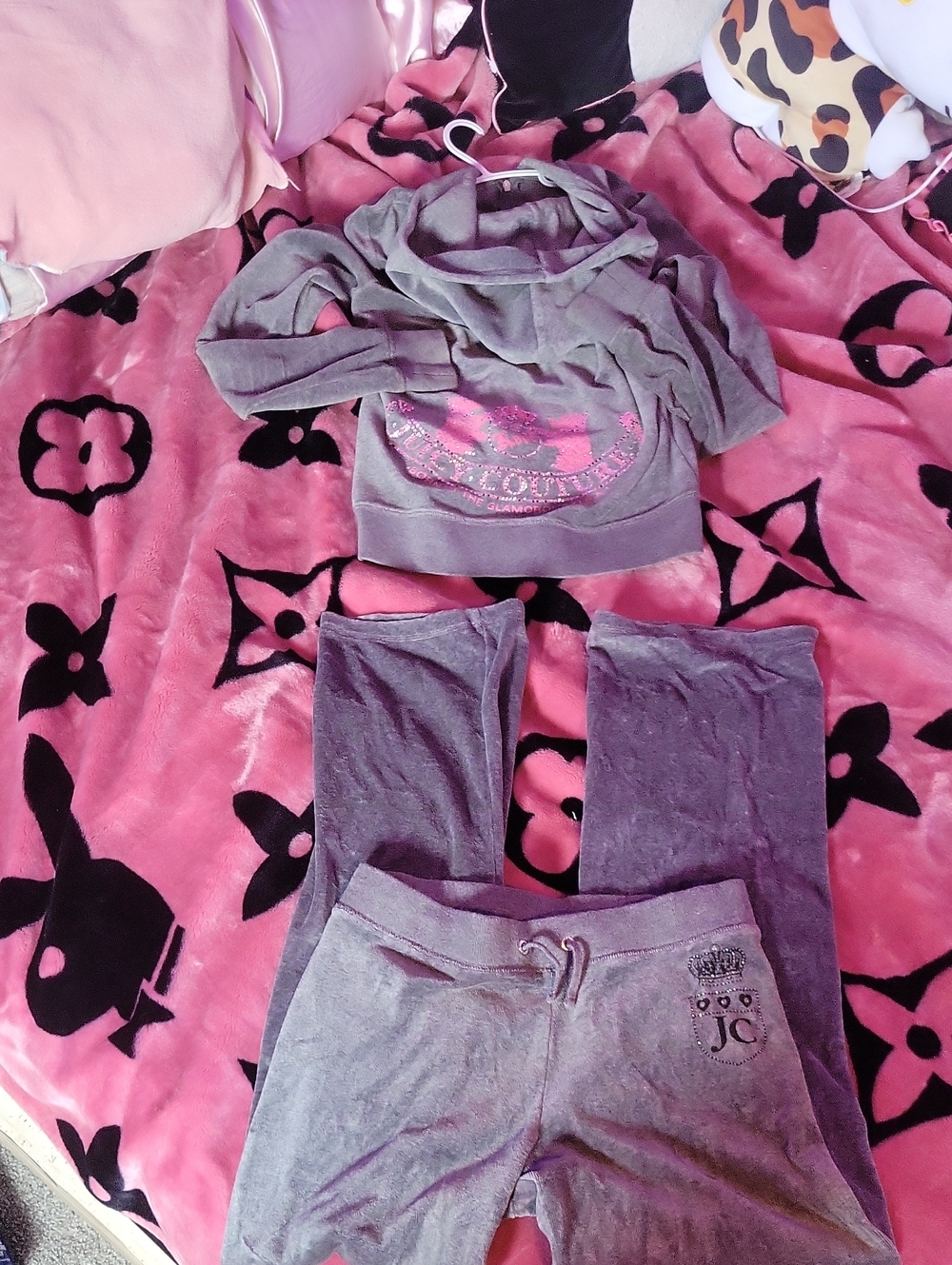 Juicy Couture Gray Velour Hoodie & Drawstring Pants Set
